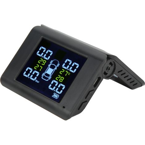 Système de surveillance de pression des pneus sans fil avec 4 capteurs externes, écran LCD et alarme sonore pour voiture, camion et camping-car. (1/5)