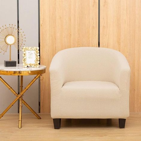 Housse de fauteuil extensible en jacquard crème avec accoudoirs, compatible chaise de club ou fauteuil relax, salon ou café (1/5)