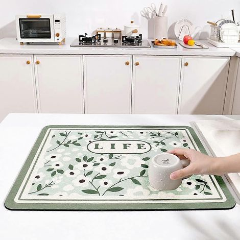 Tapis de machine à café à motif floral printanier, tapis d'égouttage, tapis de cuisine absorbant à séchage rapide et antidérapant (30 x 40 cm) (1/5)