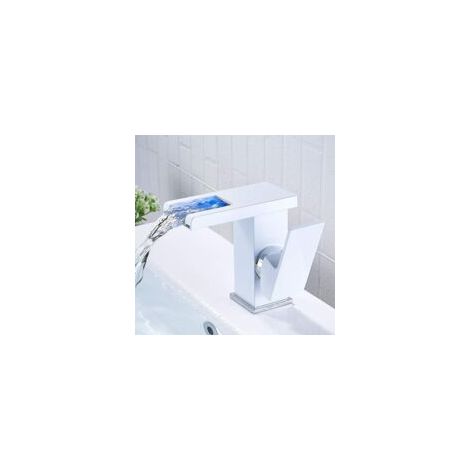 LED-Wasserfall-Waschtischarmatur, beleuchtete Wasserfallarmatur, Warm- und Kaltwasser-Waschtischarmatur, Weiß