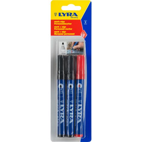 Pack LYRA 3 Permanentmarker 2 schwarz 1 rot Spitzbogen 1-4 mm - 4028005