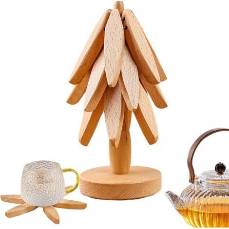 Dessous de plat en bois de hêtre résistant à la chaleur – Pliable en forme d'arbre – 20 cm de diamètre – Facile à nettoyer (1/5)