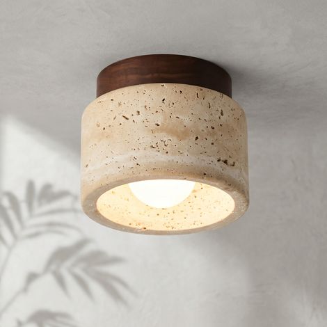 Moderne Plafonnier Luminaire Style Nordique Lampe de Plafond en Pierre Noyer Bois pour Salon Couloir Entrée Escalier (Ampoule Incluse) Jaune