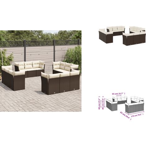 12-tlg. Garten-Sofagarnitur mit Kissen Braun Poly Rattan - Gartensorte - Gartenmöbelset - Lounge Möbel - Outdoor Sofa - Rattan Gartenmöbel (1/3)