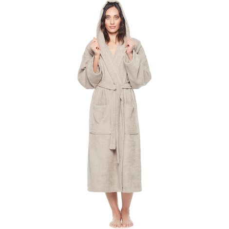 Peignoir Femme 100% Coton Éponge, Capuche, Longueur Mollet (1/5)