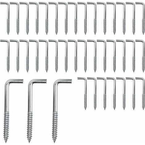 Lot de 40 Crochets à Vis Vis D'angle Crochets L Crochet a Visser Acier au Carbone Vis pour Suspendre Plantes Ustensiles de Cuisine Carillons Éoliens, 40 15mm(M3.7) (1/4)