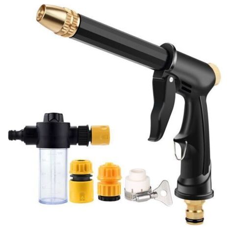 Embout de tuyau d'arrosage avec distributeur de savon et raccord rapide, pistolet nettoyeur haute pression en plastique, lavage de voiture extérieur. (1/5)