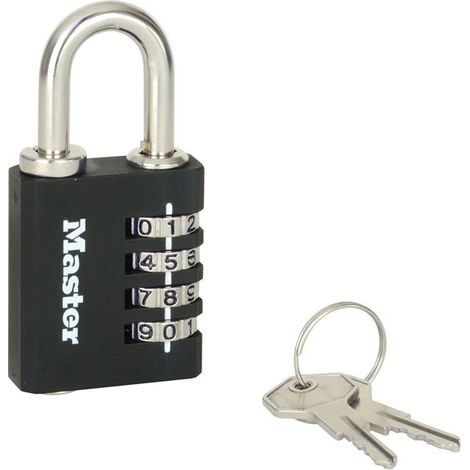 Vierstellige Zahlenschloss aus schwarzem Aluminium 40 mm – mit Notfallschlüsseln – Master Lock