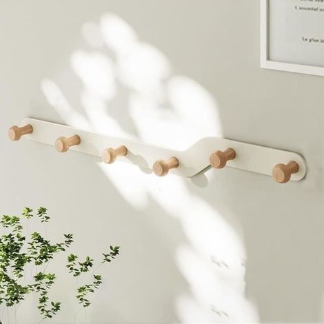 Patère - Nicht spezifiziert - 6 Haken aus Naturholz - Eisen und Buche - Weiß - Zeitgenössisches Design
