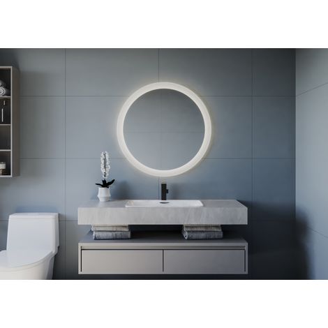 Espejo led redondo de baño Ø60 cm con luz bi led y arenado perimetral