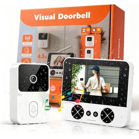 Sonnette avec Caméra 4,3 Pouces Écran, Angle Large 80°, Sonnette sans Fil Exterieur Etanche 1080P HD, Visiophone sans Fil Infrarouge Nuit, Audio Bidirectionnel, IP65 Étanche,sans WiFi et APP (1/5)