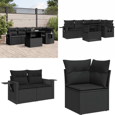 Salon de jardin 6 pcs avec coussins noir résine tressée - Ensemble Salon De Jardin - Meuble Extérieur - Jardin Design - Mobilier Résistant Aux Intempéries - Chaise Longue - Home & Living (1/5)
