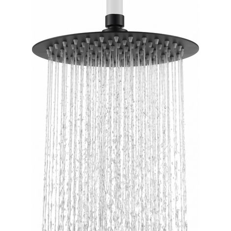 Tete de Douche Pluie Anti Calcaire Inox 20 cm Cercle, Noir (1/5)