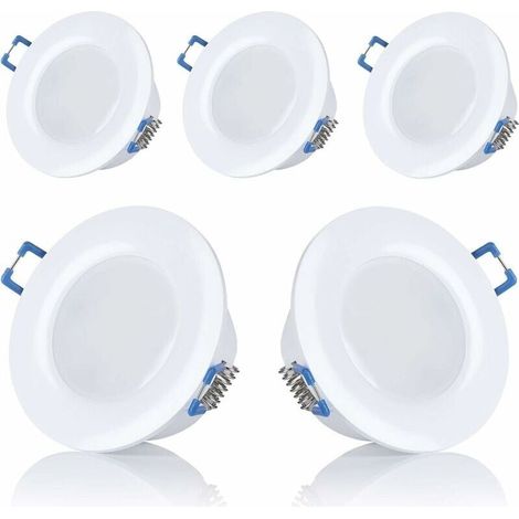 Set mit 5 LED-Einbaustrahlern für Badezimmer, IP44, 230 V, ultradünn, 5 W, erhältlich in Warmweiß und Kaltweiß, rund, weiß, Öffnungsdurchmesser: 75–80 mm (Warmweiß) – LIAIKI