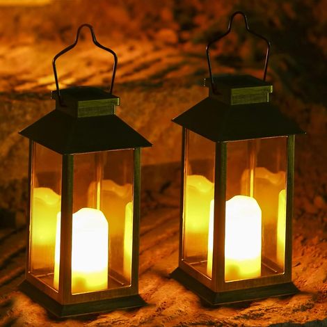 Lanterne solaire de jardin extérieur, 2 pcs LED lumières de jardin solaires, lampes de pelouse extérieure IP44 effet bougie, lampes solaires LED décoratives (1/5)