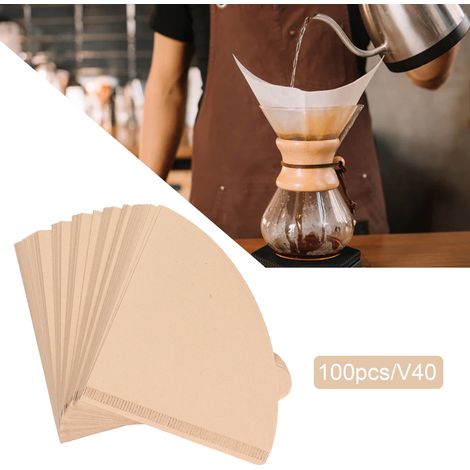 Paquet de 100 filtres à café coniques avec poignées, filtres à café en papier naturel, V40 (1/5)