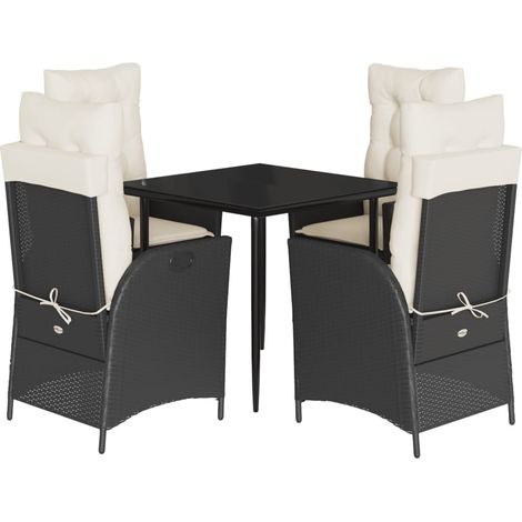 Ensemble à manger de jardin coussins 5pcs Mobilier de jardin Noir Résine tressée (1/5)