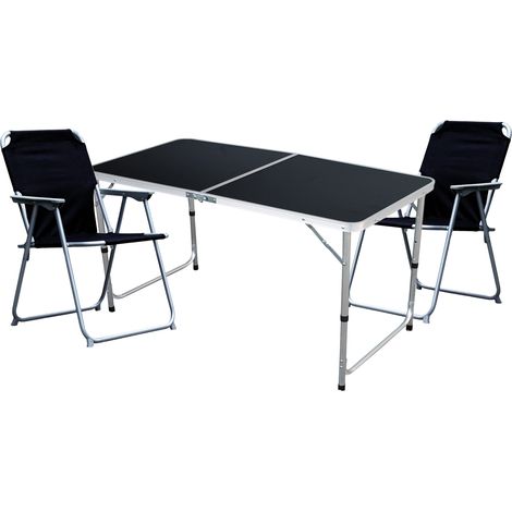 3-teiliges Campingmöbel Set schwarz 120x60x58/70cm schwarz-MMC330872B+2xMPO2600S (1/4)
