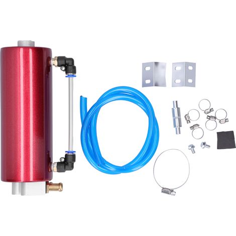 Système de bac de récupération d'huile universel rouge avec kit de tuyau, colliers, supports et connecteurs à vis (1/5)