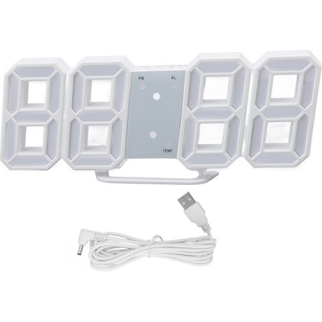 Horloge Numérique LED 3D avec Affichage Heure et Température, Veilleuse Fonction Alarme, Blanche, Version Standard pour Maison (1/5)