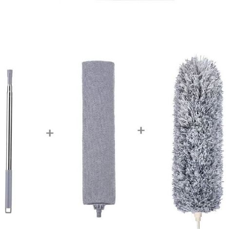Plumeau télescopique, plumeau plat rétractable gris, adapté aux crevasses sous les canapés, armoires, lits, poussière, paquet de 2 (1/5)