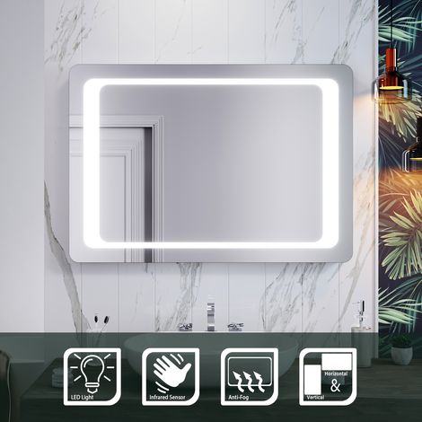 SIRHONA Miroir salle de bains élégant 100x70 cm Anti-buée avec éclairage LED Blanc Capteur Infrarouge (1/5)