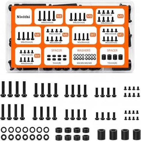 VESA-/TV-Montageschrauben-Set (Schwarz/Eisen) M4/M5/M6/M8 + Unterlegscheiben/Abstandshalter. Kompatibel mit Wandhalterungen und TV-Ständern, universelle Ersatzschrauben – TS10 (1/5)