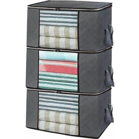 Lot de 1 à 5 sacs pliables à fermeture éclair pour couettes, vêtements, couvertures, oreillers, couettes, couvertures de jardin Lot de 3 - 60 x 40 x 35 cm (1/5)