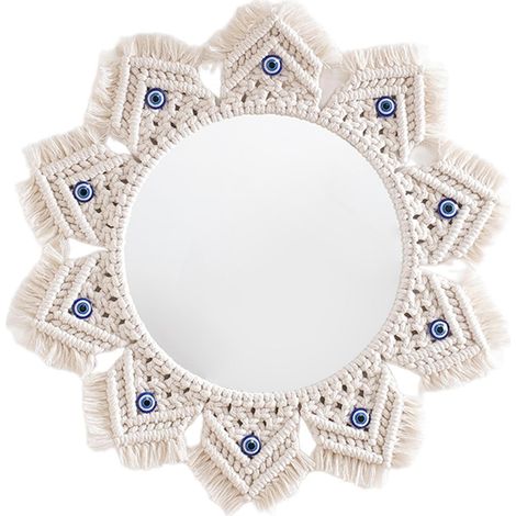 Miroir Mural Suspendu en Macramé, Miroir Décoratif à Franges pour Galerie, Tissées Boho Fringe Miroir Rond Mural Miroir Décoratif, pour Appartement Salon Chambre Décor (1/5)