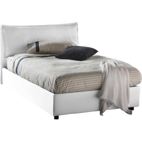 Talamo Italia Quadratisches und halbes Bett Agata, Containerbett mit Stoffbespannung, 100% Made in Italy, Frontöffnung, inklusive Matratze 120x200 cm, Weiß