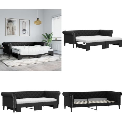 Tagesbett Ausziehbar mit Matratzen Schwarz 90x200 cm Kunstleder - Schlafsofa - Couchbett (1/5)