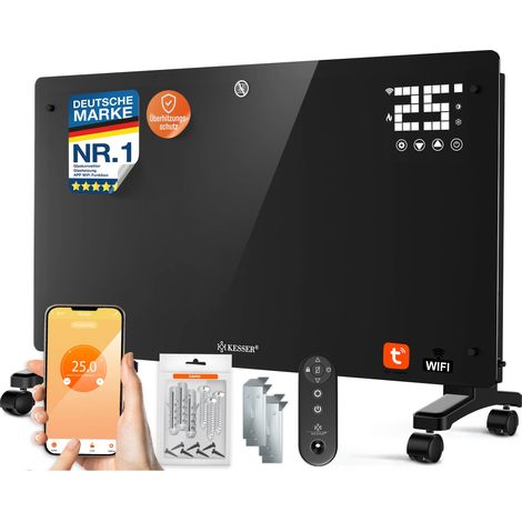KESSER® Convettore in vetro 2500 W con WiFi/App e telecomando - nero (1/5)
