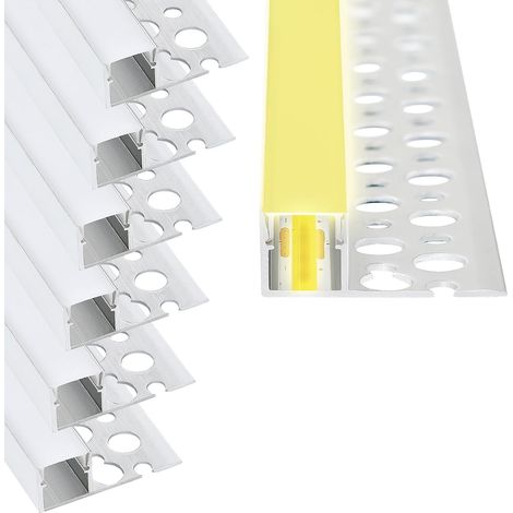 Profilé LED,6×1M Profilé Alu pour Ruban LED,Rail LED avec Diffuseur,Profilé led Encastrable Placo,Compatible Bandes led ≤12 mm (1/5)