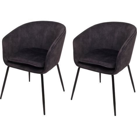 [NON UTILIZZATO] Set di 2 sedie da pranzo HHG-074, poltroncina da cucina imbottita, stoffa/tessuto (340g/m²) metallo, grigio scuro