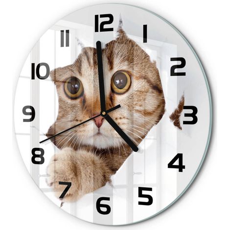 Horloge Murale Ronde pour Toutes les Pièces Verre Trempé Silencieuse Moderne Chat fi 30 cm (1/5)