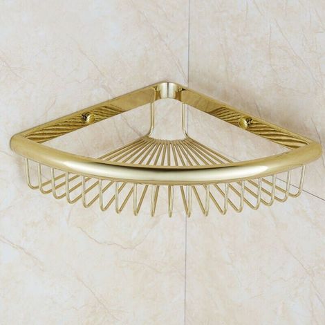 1pc Etagère murale de Douche triangle en cuivre Etagere d'angle pour Salle de Bain Cusine Chambre Salon Panier de Rangement(dorée) (1/5)