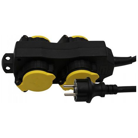 Regleta V-TAC con cable de 3 m, 4 tomas, 16 A, cubierta negra y amarilla, IP44
