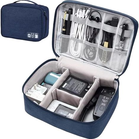 Bolsa para guardar cables, material ecológico, diseño compacto, azul oscuro, 1 capa. (1/2)