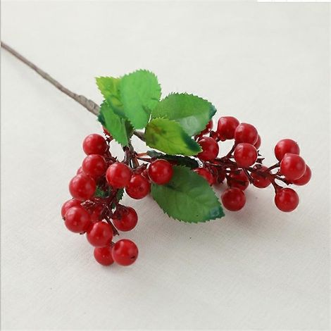 Tiges de baies rouges artificielles, fausses baies de houx pour sapin de Noël, décorations, couronne à faire soi-même, vase (1/5)