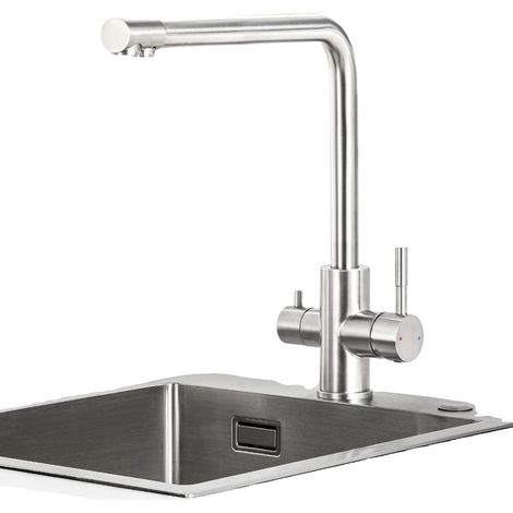 Grifo de cocina, suministro de agua de 3 vías, giratorio 360°, cromado, G3/8 (1/5)