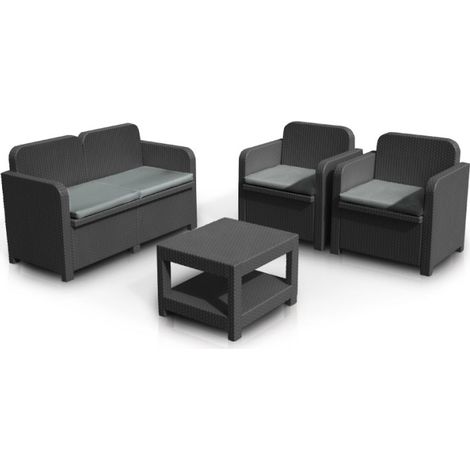 Conjunto de jardín Grand Soleil Sorrento Poliratán mesa sofá sillones Exterior 4 plazas - Negro (1/5)