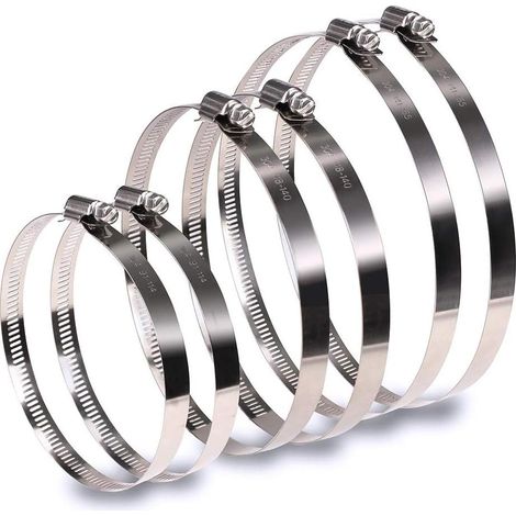 Jeu de 6 colliers de serrage réglables en acier inoxydable de 91 à 165 mm. Colliers de serrage pour applications automobiles et mécaniques. (1/5)