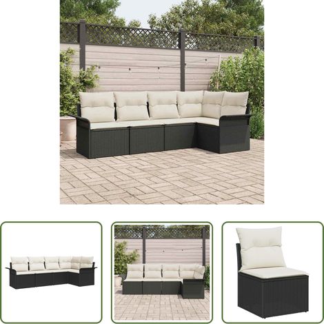 Gartenmöbel -  Gartensofa-set mit Speicher 5 pcs Schwarz Poly-Rattan (1/5)