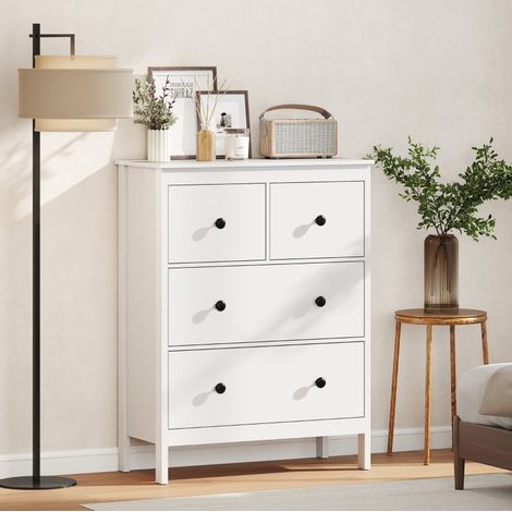 Commode 4 tiroirs blanche 74 x 35 x 97 cm avec anti-basculement HAVRYA (1/5)