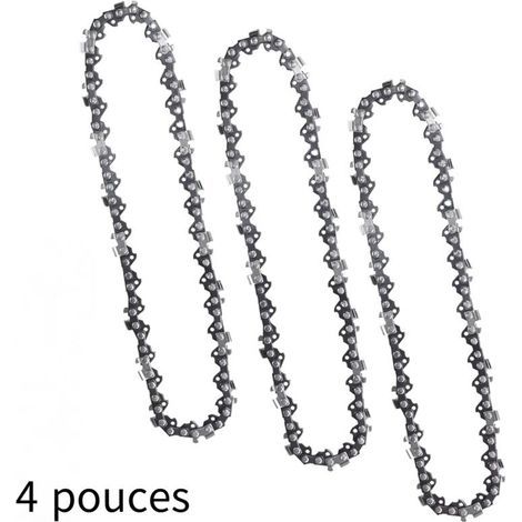 Pack of 3 4-inch chainsaw chains – 28 links – Alloy steel – Low kickback and vibration – For mini chainsaws (1/5)