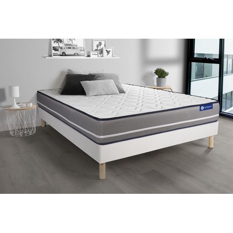 Ensemble matelas Latex + mémoire de forme ACTILATEX PUR 140x190cm 3zones de confort + sommier KIT blanc (1/5)
