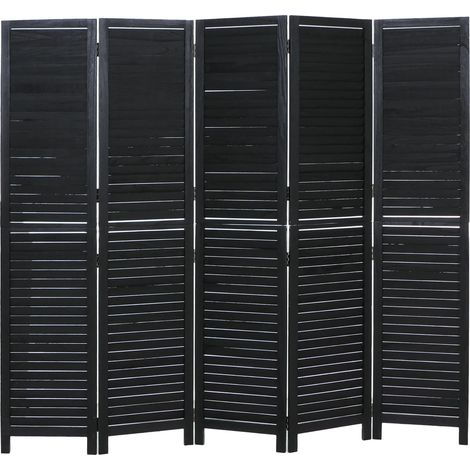 [NUNCA USADO] Biombo HHG-514b, separador de ambientes, mampara de protección visual, madera de paulownia de estilo vintage, 180 x 200 cm, negro (1/5)