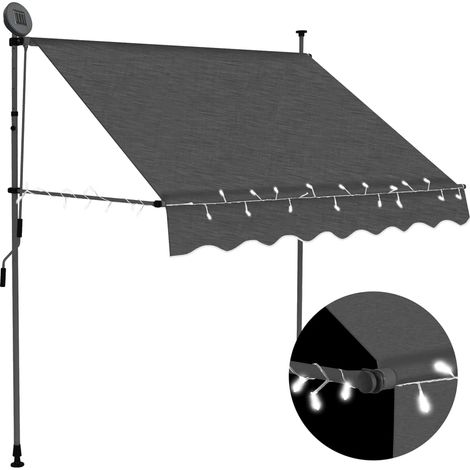 Auvent manuel rétractable avec LED Store Banne Auvent de jardin 200 cm Anthracite 12371 (1/5)