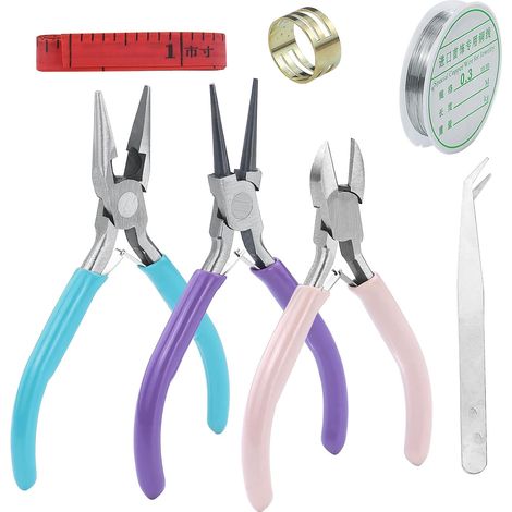 3-teiliges Schmuckzangen-Set – Kohlenstoffstahl – Langer Rundspitz-Drahtschneider – Basteln & Reparieren – Rosa, Lila, Blau (1/5)