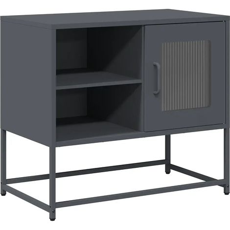 Meuble TV avec rangement pratique 68 x 39 x 60 cm ambiance cosy style industriel en acier anthracite (1/5)